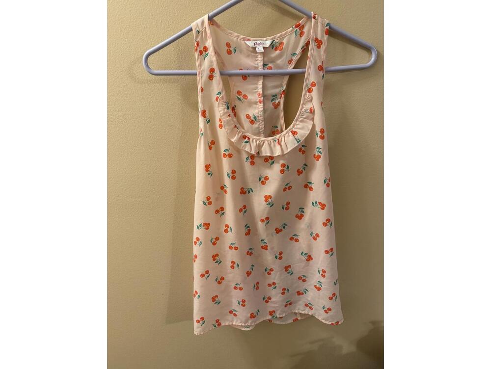 Candie's Sleeveless Cherry Print Ruffle Detail Top Large